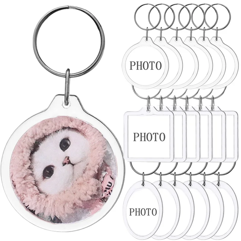 1-10pcs Acrylic Blank Keyring Clear Blank Picture Pendant Photo Frame Keychain Custom Insert Picture Anniversary Graduation Gift