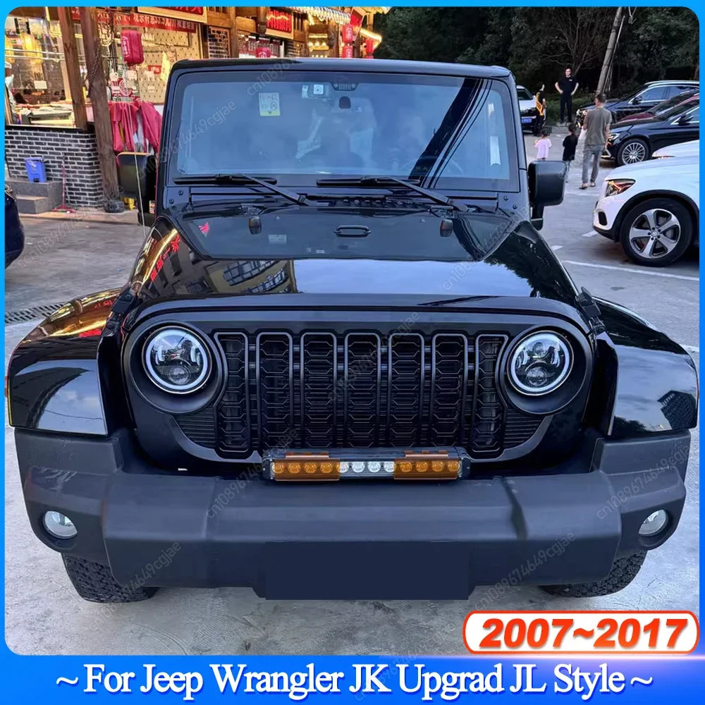 For Jeep Wrangler JK 2007-2017 Upgrad JL Style Grill 2024 New Design Car Front Bumper Grill Mesh Grille Bodykit ABS Black Tuning