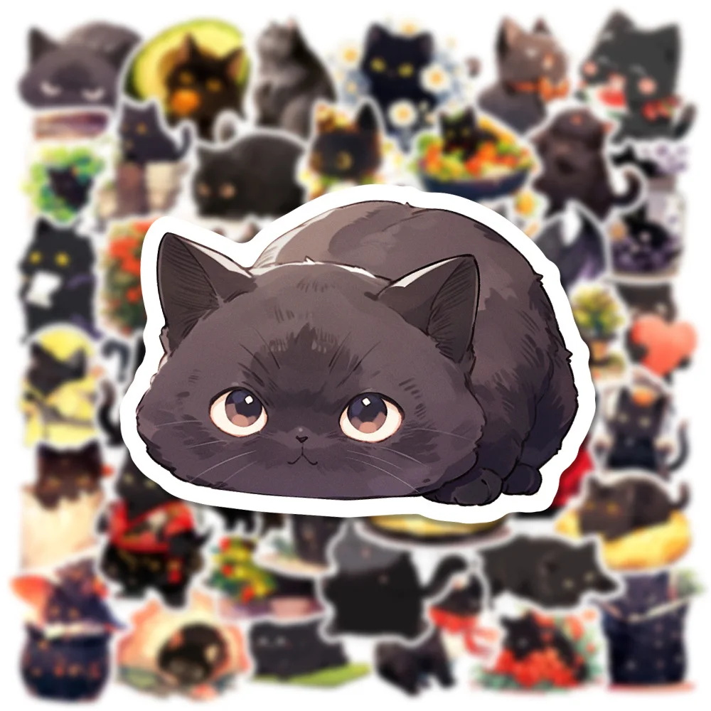 10/30/50PCS Cute Cartoon Black Cat Graffiti Stickers Kawaii Cat Cartoon Decal Notebook Phone Guitar  Fridge Waterproof Sticker