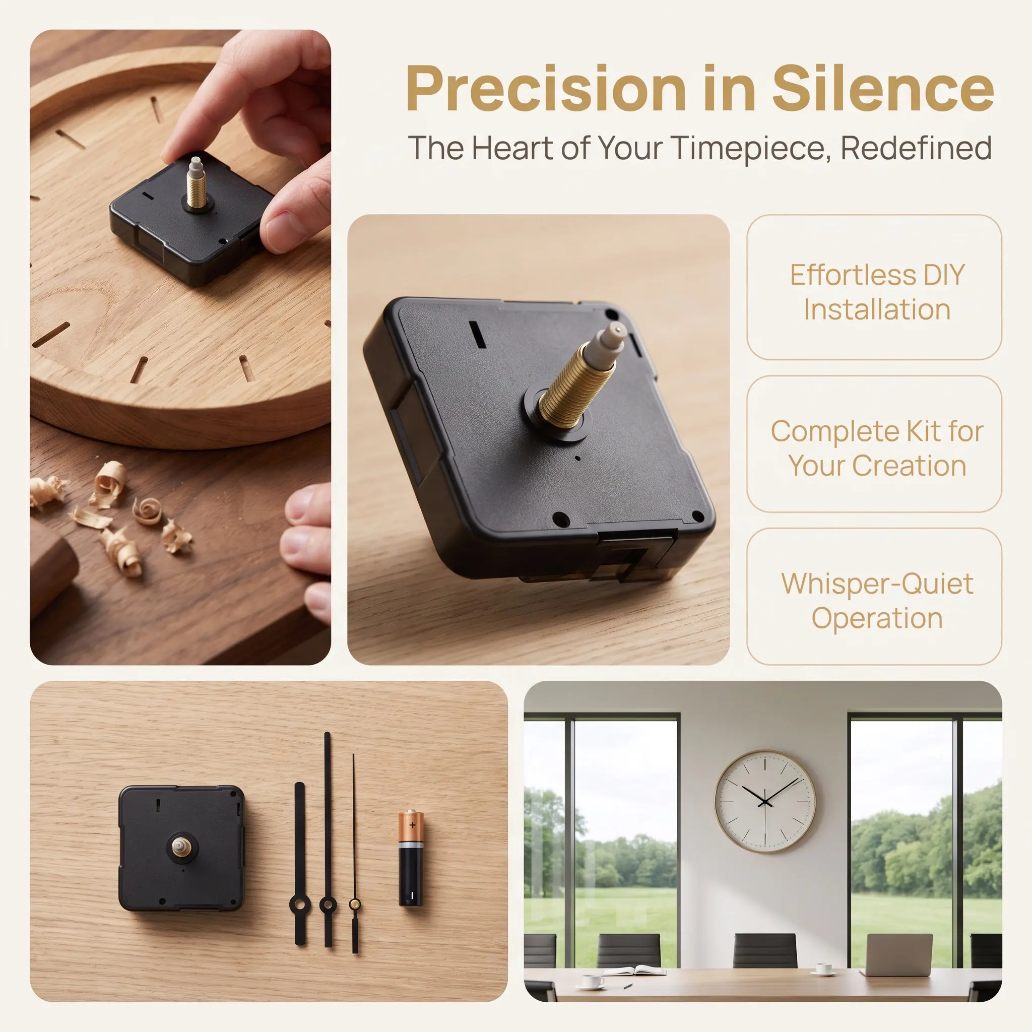 Silent Quartz Clock Movement Replacement Mechanism for Wall Clocks DIY Repair Projects Accurate Timekeeping Minimalist Design