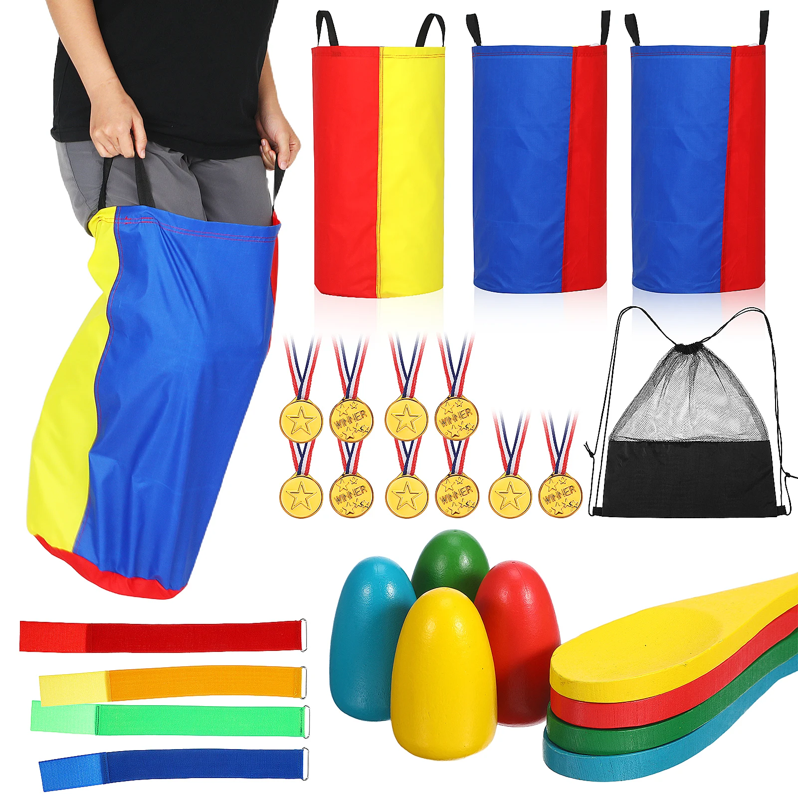 1 set Outdoor Games Set Sack Race Spoon Relay Three Legged Race Medals Competitive Family Outdoor Birthday Games