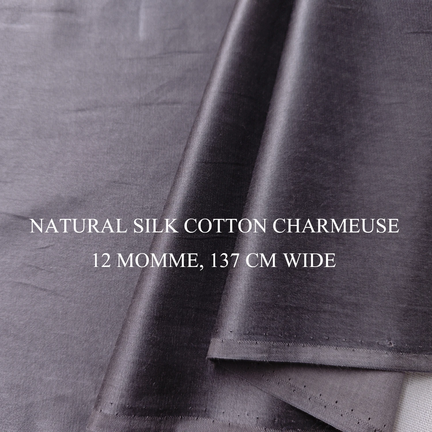 54'' Wide 12 Momme Soft Silk Satin Material Natural Silk Cotton Charmeuse Fabric Deep Grey