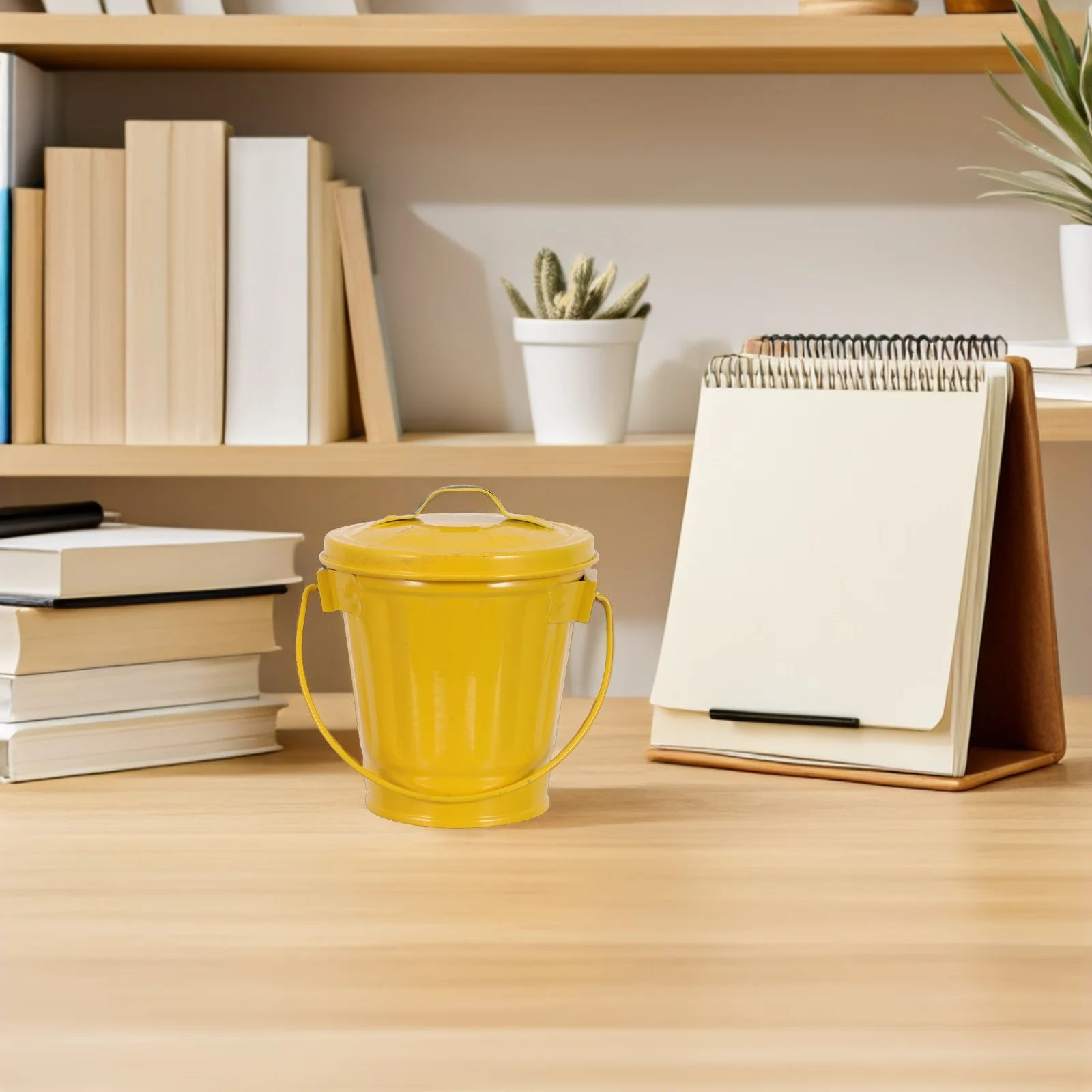 

Desktop Trash Can with Lid Small Metal Garbage Container 4.13x3.54x3.54in Decorative Trash Bin for Home Office Desktop