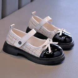 Kids Leather Shoe Sweet Party Wedding Princess Shoes for Girls Fashion Versatile Childrens's Causal Flats with Bowknot Patchwork