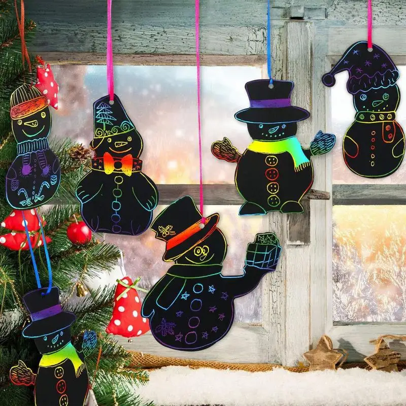 12pcs คริสต์มาส Rainbow Magic Scratch Off ชุดกระดาษ Christmas Tree Snowman Scratch กระดาษ DIY Graffiti Art ชุดของขวัญเด็ก