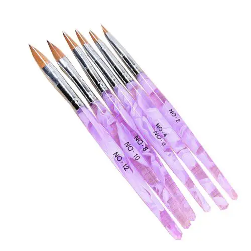 6x 6 Different Size Violet Gel Nail Art Brush NO.2,4,6,8,10,12 Pen Set