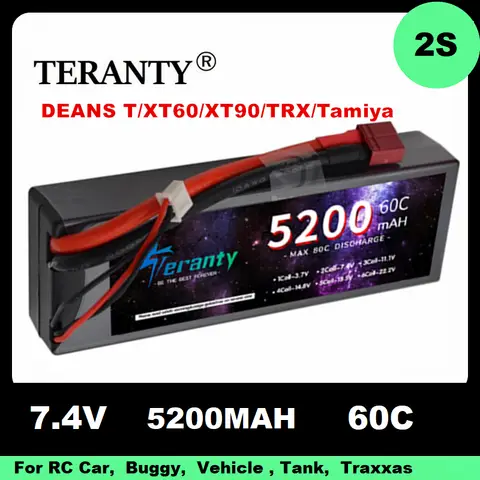 TERANTY 7.4V 5200mAh 60C 2S 리포 배터리 하드케이스 타미야 플러그 포함 RC 자동차 헬리콥터 쿼드콥터 UAV 드론 FPV 고품질