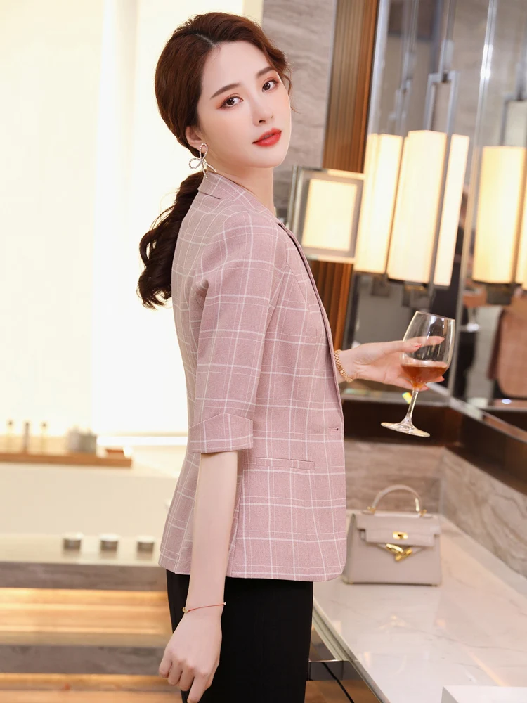 

Женский повседневный костюмный жакет малого размера с коротким рукавом, дышащий, приталенный, для весны и лета, модный офисный топ