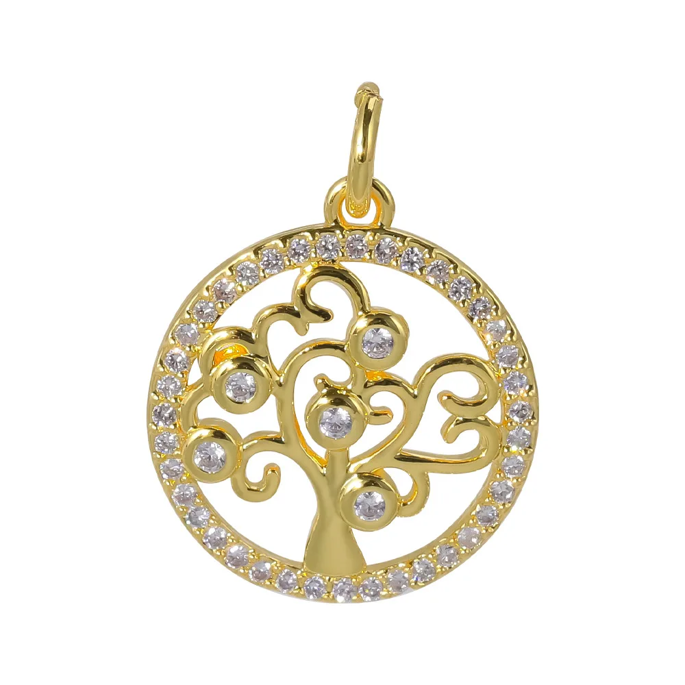 Shiny Zirconia Gold-plated Round Tree OF Life Plant Pendant For Jewelry Making DIY  Necklace Bracelet Christmas Tree Accessories - close-up view
