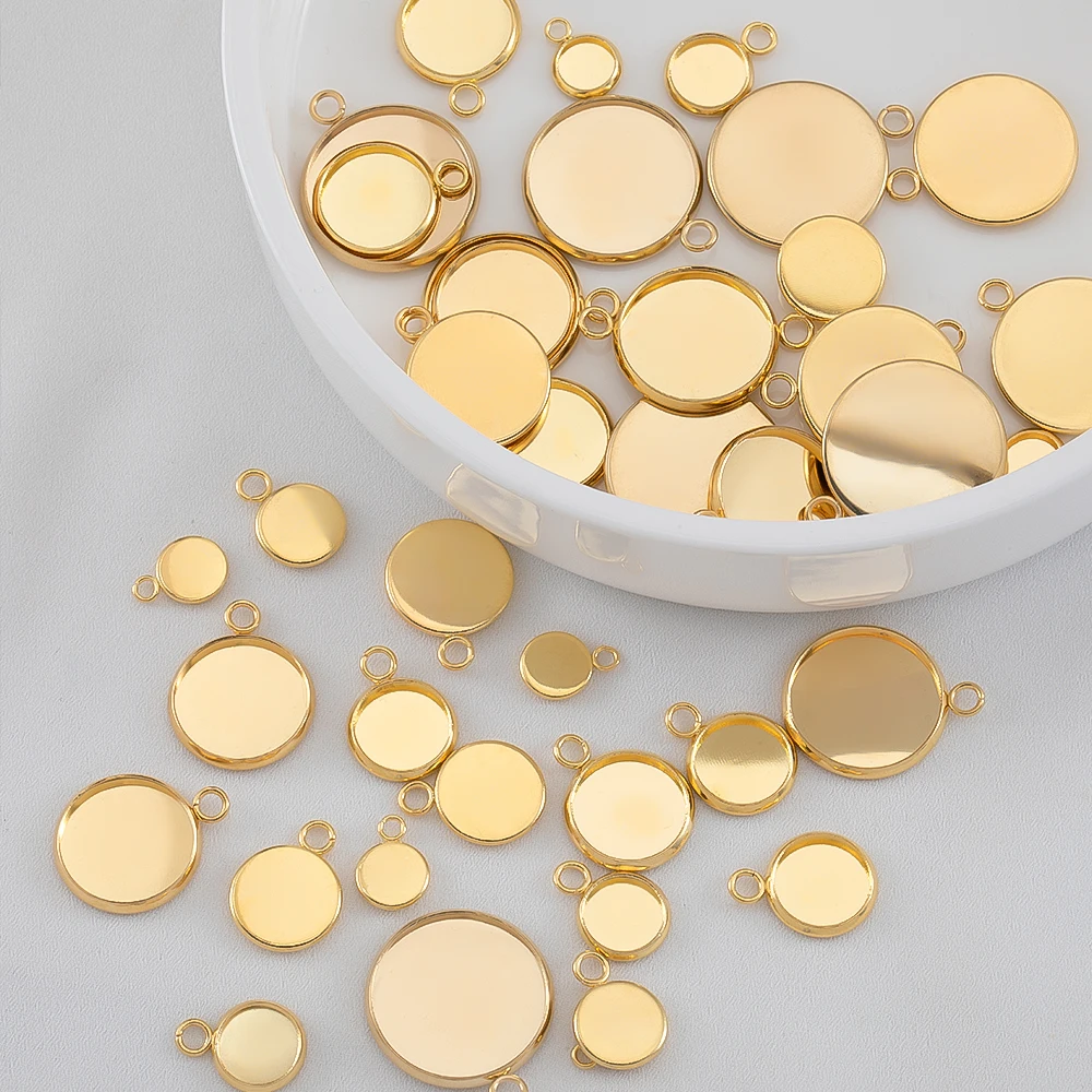 

20pcs 6-18mm Gold Color Cabochon Base Pendant Settings Stainless Steel Blank Tray for DIY Jewerly Making Charms Components