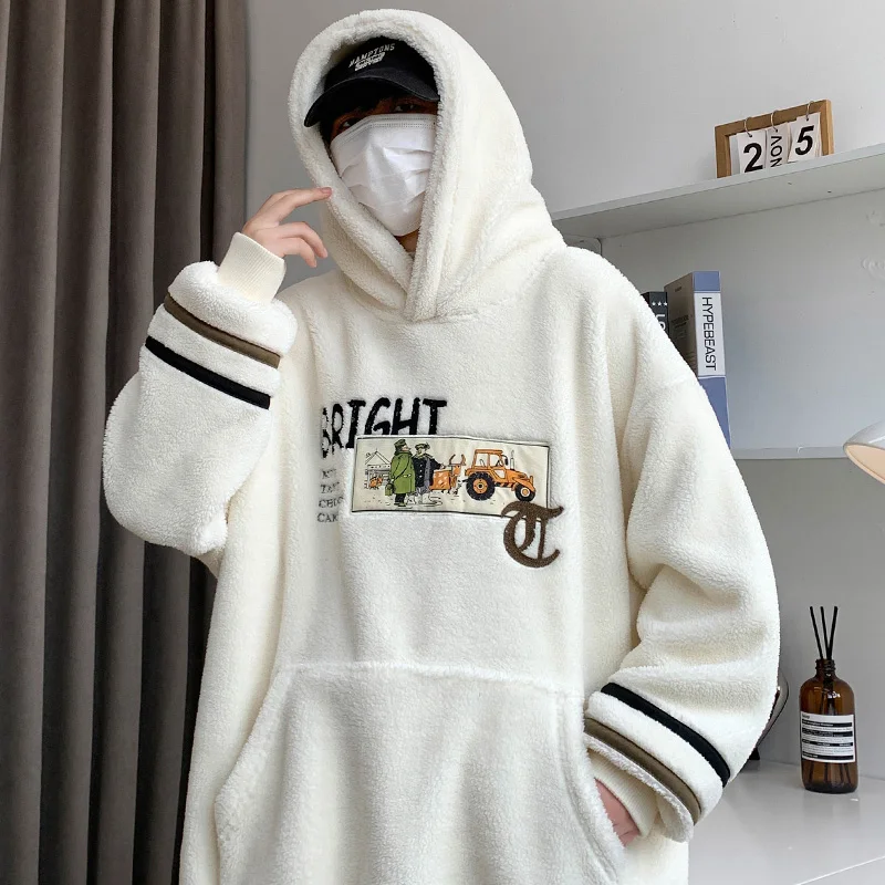 

Американская толстовка с вышивкой и флисовой подкладкой, утепленная, молодежная, модная, осенне-зимняя, повседневная, свободного кроя, для мальчиков