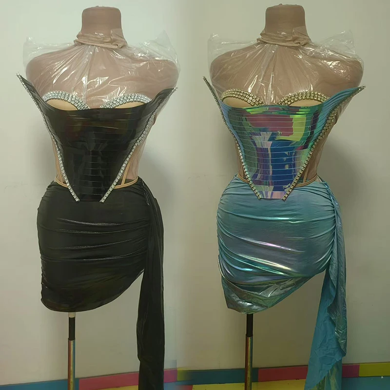 

Платье для дня рождения, синее зеркало со стразами, сценический костюм, женское короткое платье с открытыми плечами, наряд для выступления певицы, черный VDL4065