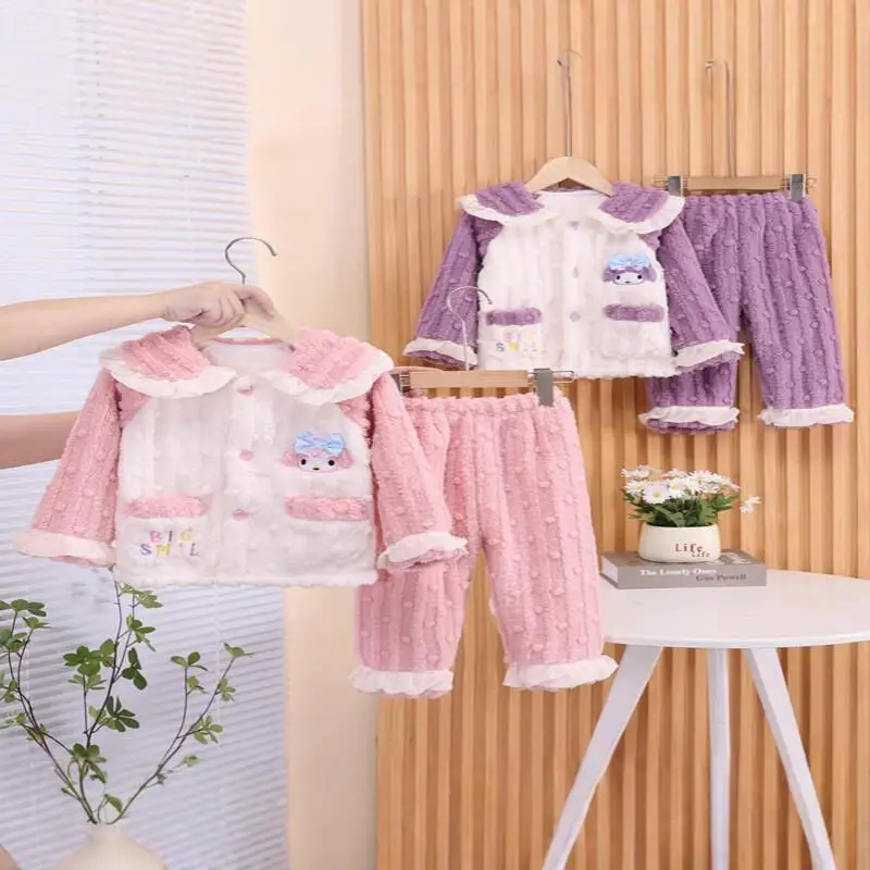 

Kawaii Y2k Anime Fashion 2-piece Set Children's Clothing Tops Sanrio Hello Kitty Winter Coat Boys 2025 Fuzz Amsterdam Kids Girls