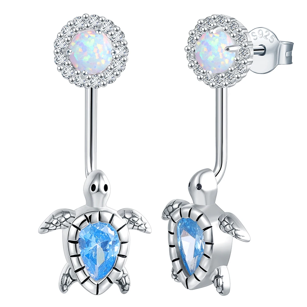 925 Sterling Silver Opal Sea Turtle Removable Design Stud Earrings Blue Crystals Jewelry Gifts for Women Teen Girls Ocean Lovers