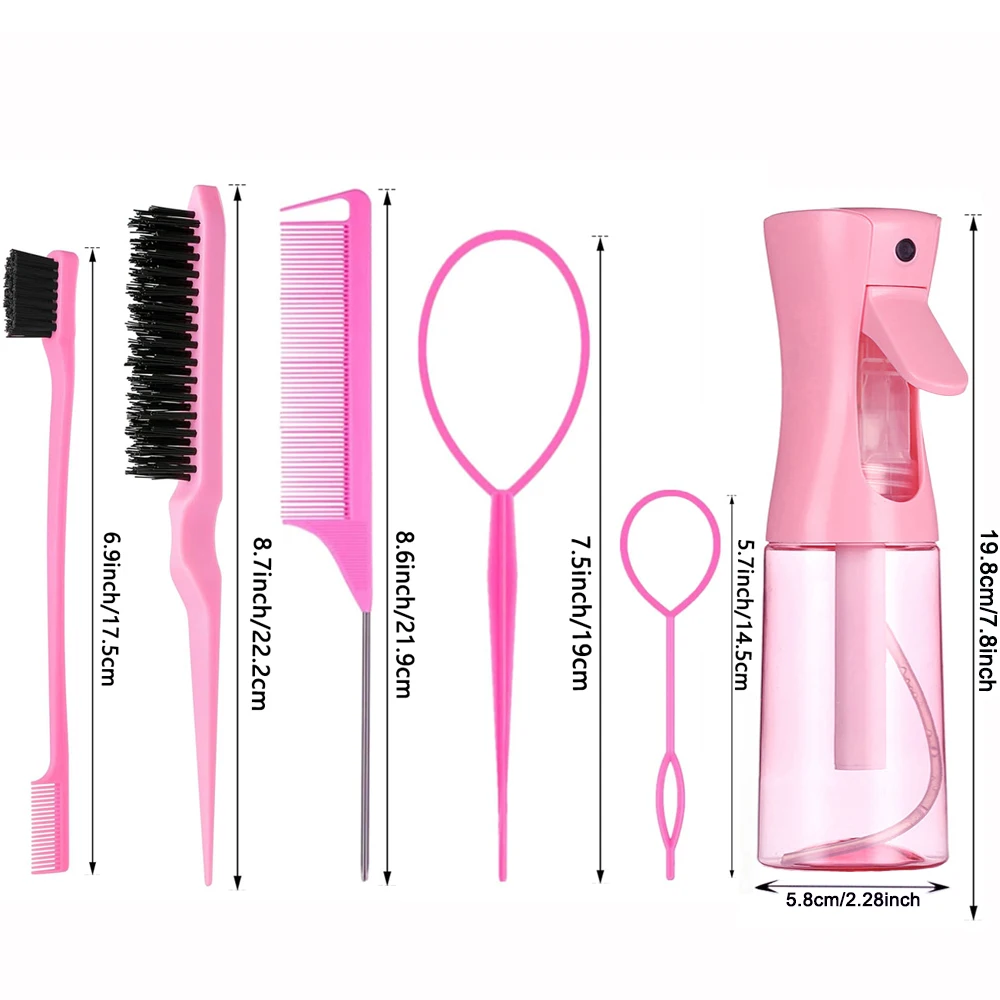 6pcs hair styling comb set：pointed tail comb edge brush,comb，hair tail tool Sprayer Bottle Hairdressing Accessories Girls