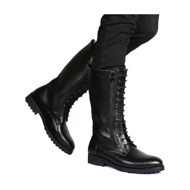 

Мужские роскошные модные длинные ботинки на шнуровке, оригинальные кожаные туфли, черные стильные высокие мотоциклетные ботинки, весна-осень, рыцарские ботинки, мужские