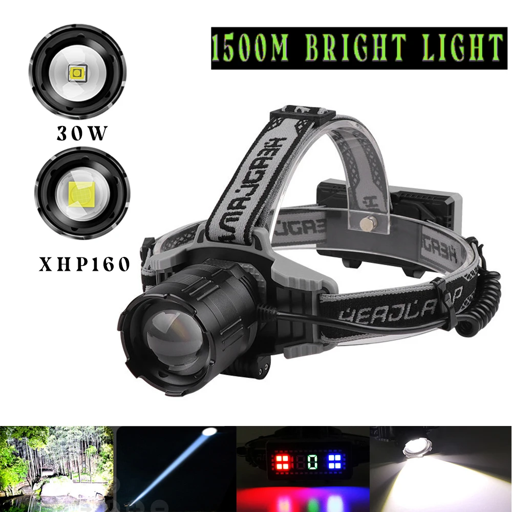 

LED Headlamp With XPH160 Glare Light Waterproof Zoomable Camping Fishing Walking Light USB Rechargeable Super Bright Headlight