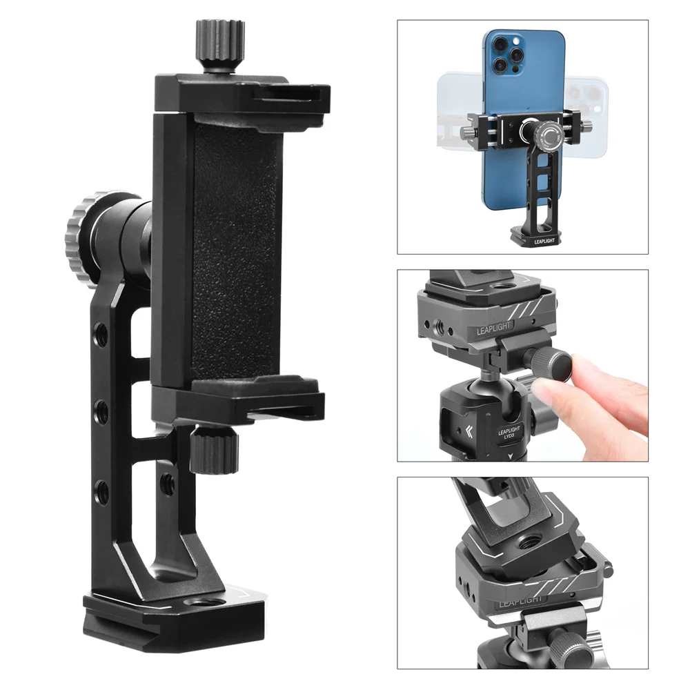 

360 Rotation Metal Phone Holder Tripod Mount Cold Shoe AKka Arca Mount Clamp with 60-92mm Width for iPhone Samsung Living Vlog