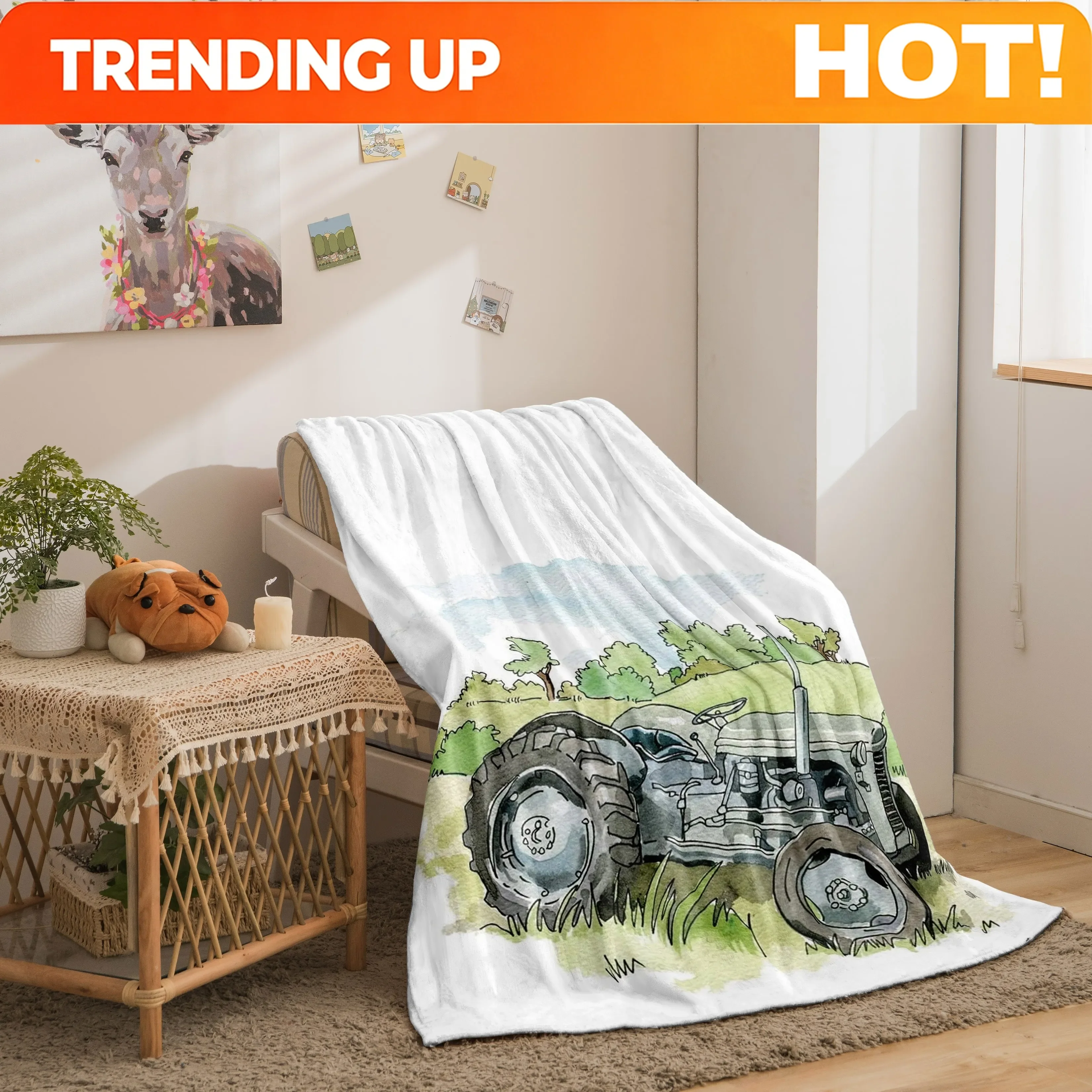 Custom 1pc Of Agricultural Vehicle Patterned Flannel Blanket, Warm And Cozy, Soft To The Touch