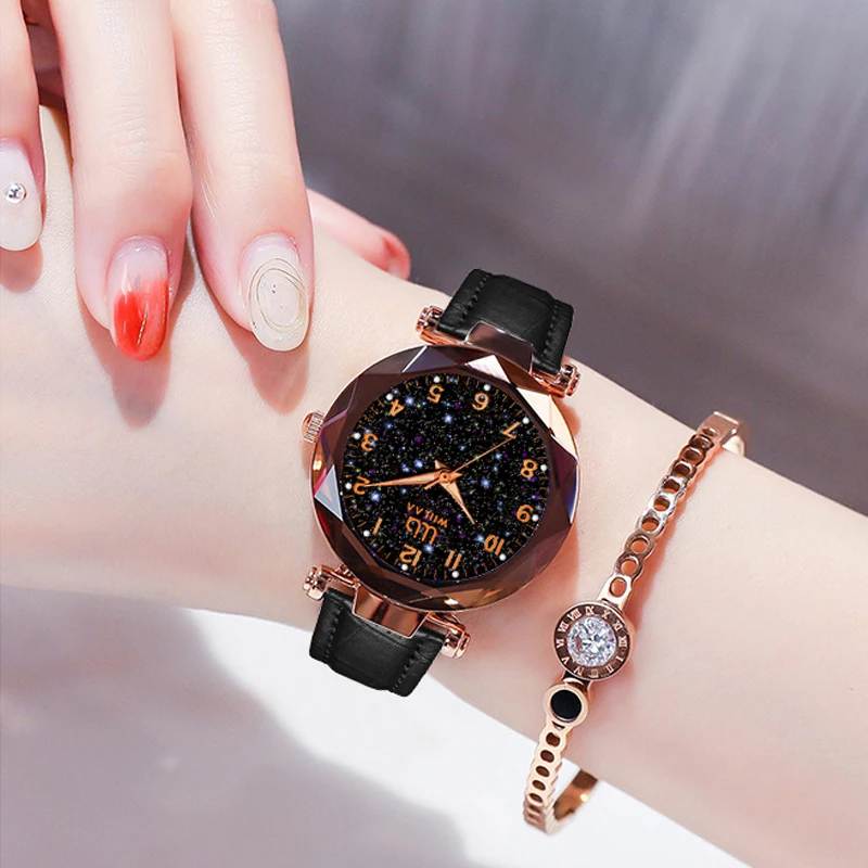 Starry Sky Women Wrist Watches 2024 For Ladies Wrist Watches Top Brand Luxury Rose Gold Leather Band Female Clock High Quality