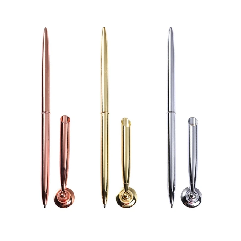 Retro Ballpoint Pen Set Attached Base Stand Desk Office Metal Sign Signature Pen Writing School Office Business Supplies