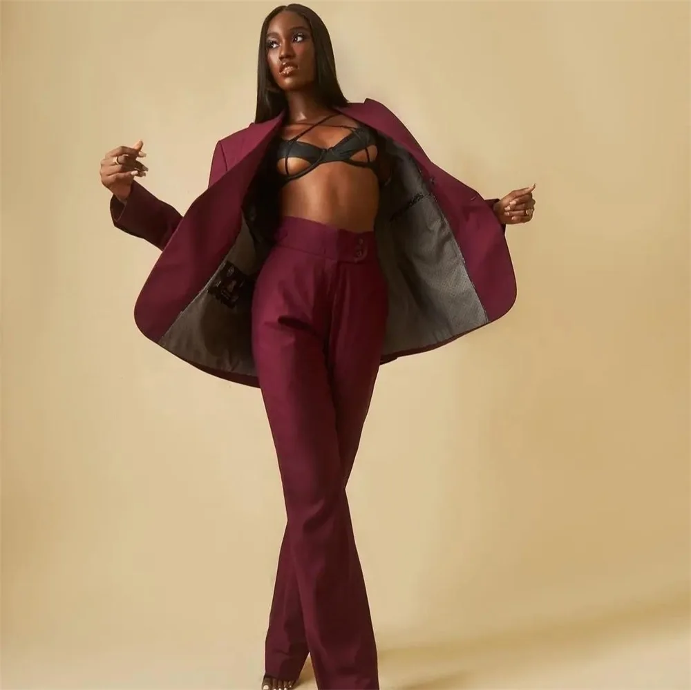 Burgundy Women Suits Office Sets Formal Custom Size 2 Pieces Fashion Blazer+Pants Streetwear Prom Evening Dress