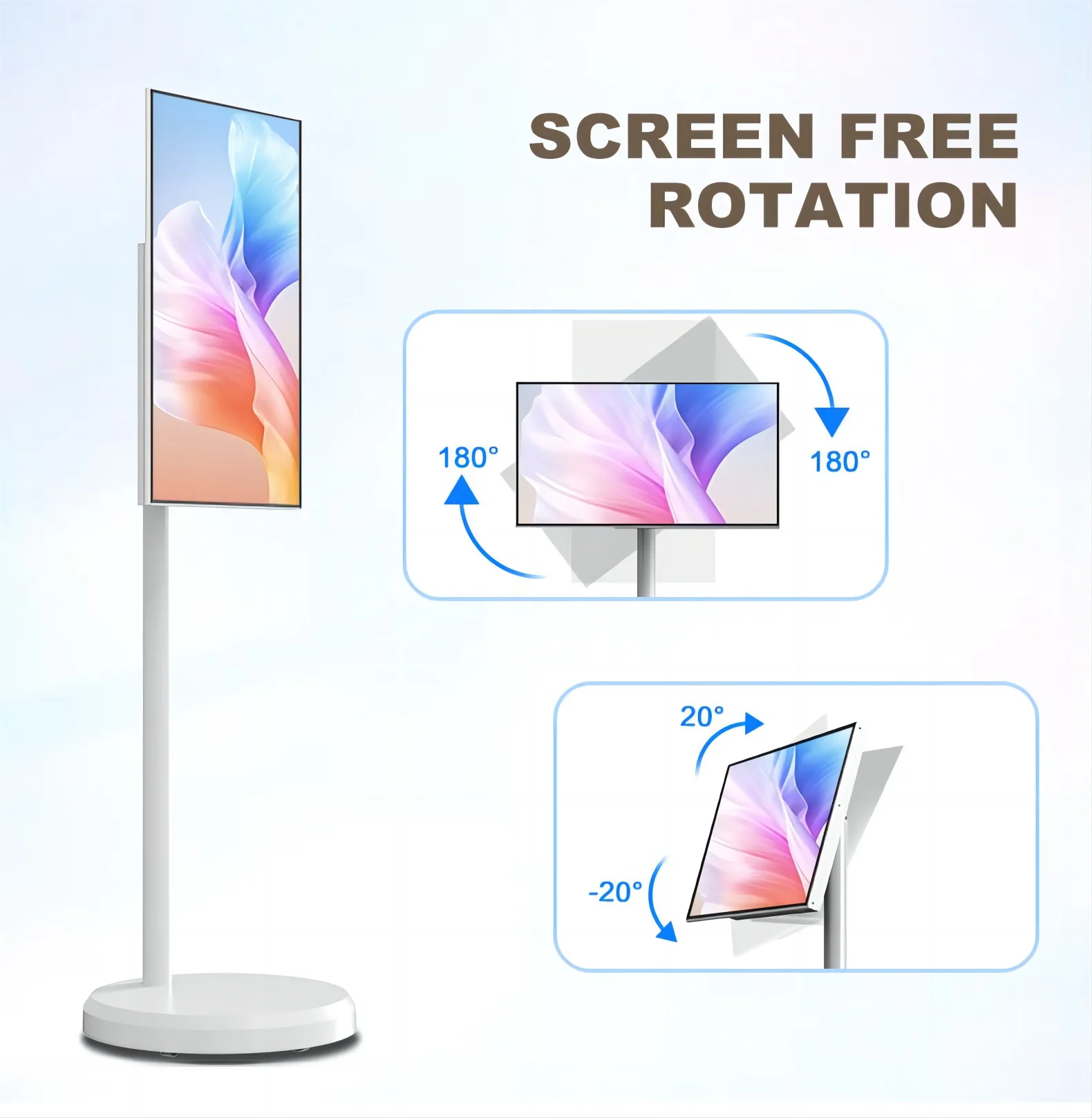 Free Shipping 22 Inch Tablet on Wheeled Stand Android 13 Slim Touch PAD Large Battery Inbuilt Rotatable Screen Movable Smart TV