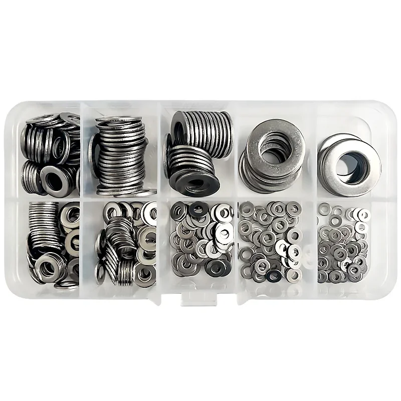 360pcs/Box M2 M2.5 M3 M4 M5 M6 M8 M10 304 Stainless Steel Washer Set Adjusting Shim Plain Gasket Assortment Kit Box