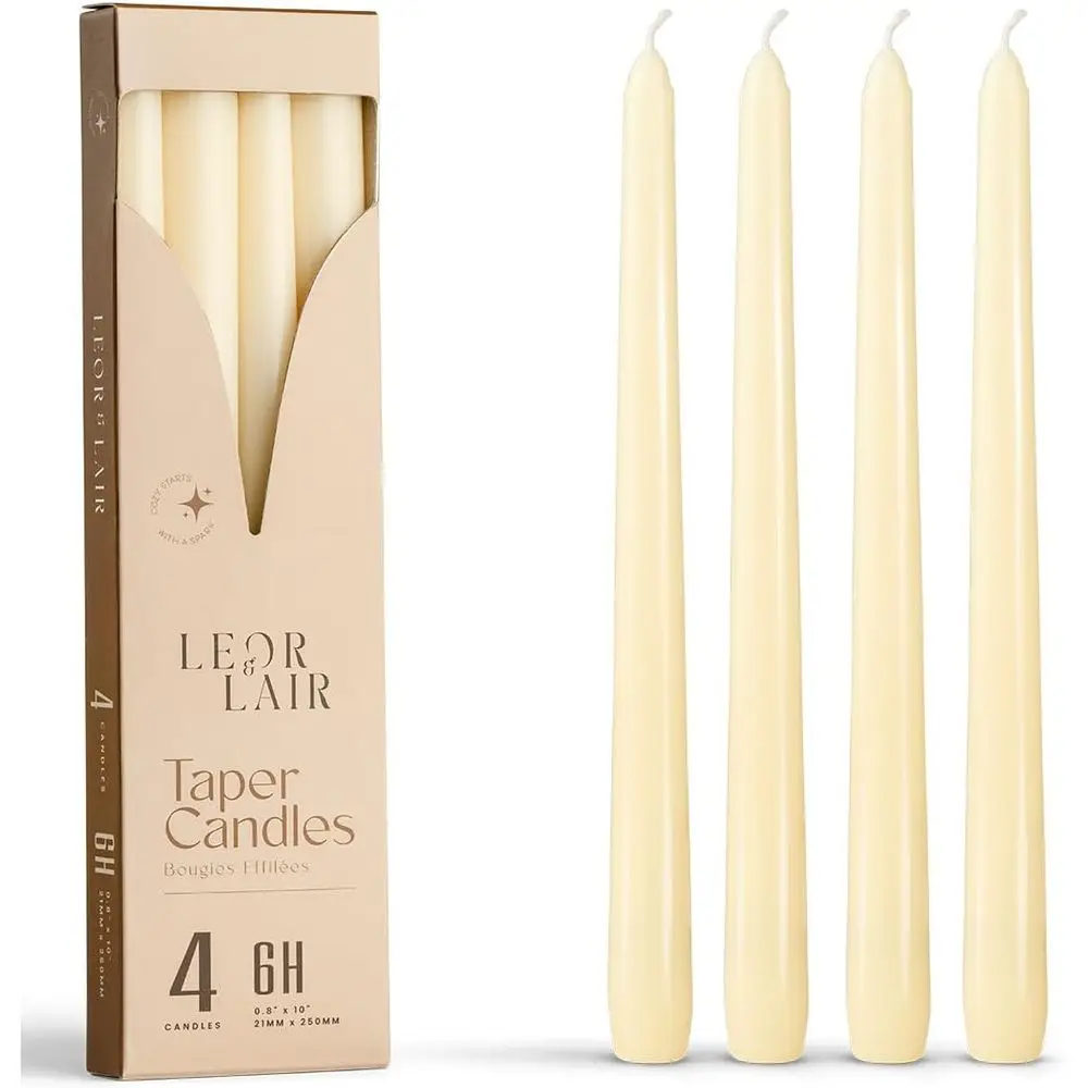 Set of 4 - 10 Ivory Taper Candles - Unscented Cream for Home, Weddings, and Events
