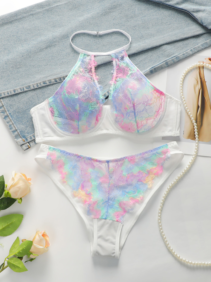  Lady Floral Embroidery Lingerie Set Women Sheer Bra and Brief Underwear Set Satin Sexy Intimates Underwear MR2671 
