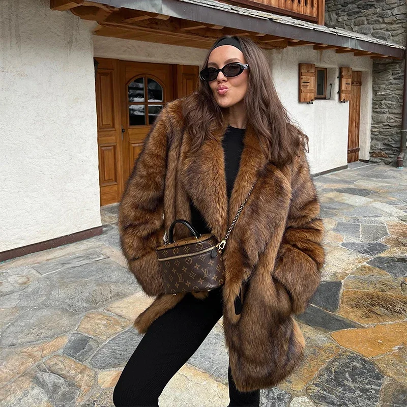 Vintage Brown Gradient Fluffy Fur Lined Jacket Winter Warm Old Money Iconic Stunning Parka Outwear Fashion Vibe Snow Outfits