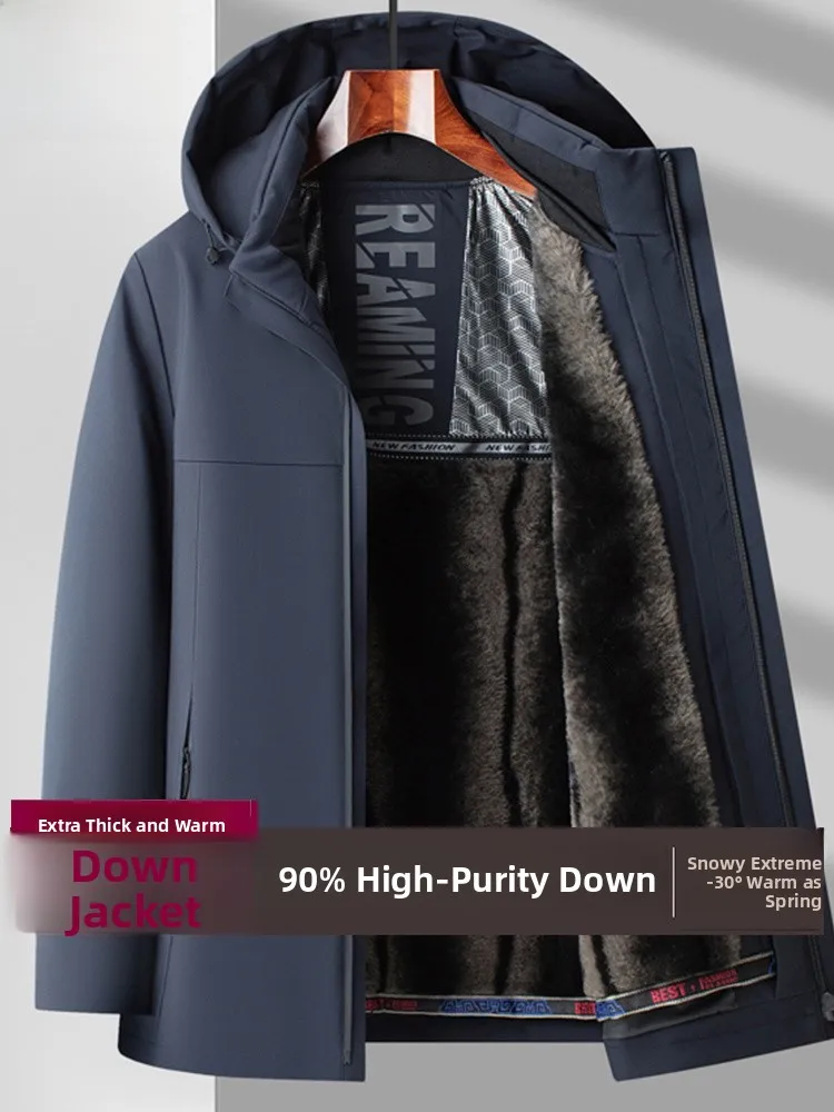 

Pierre Cardin Men's Mid-Length Fce-Lined Thiened down Jaet Autumn Winter Faion Urban Sle Waterproof Windproof Coat