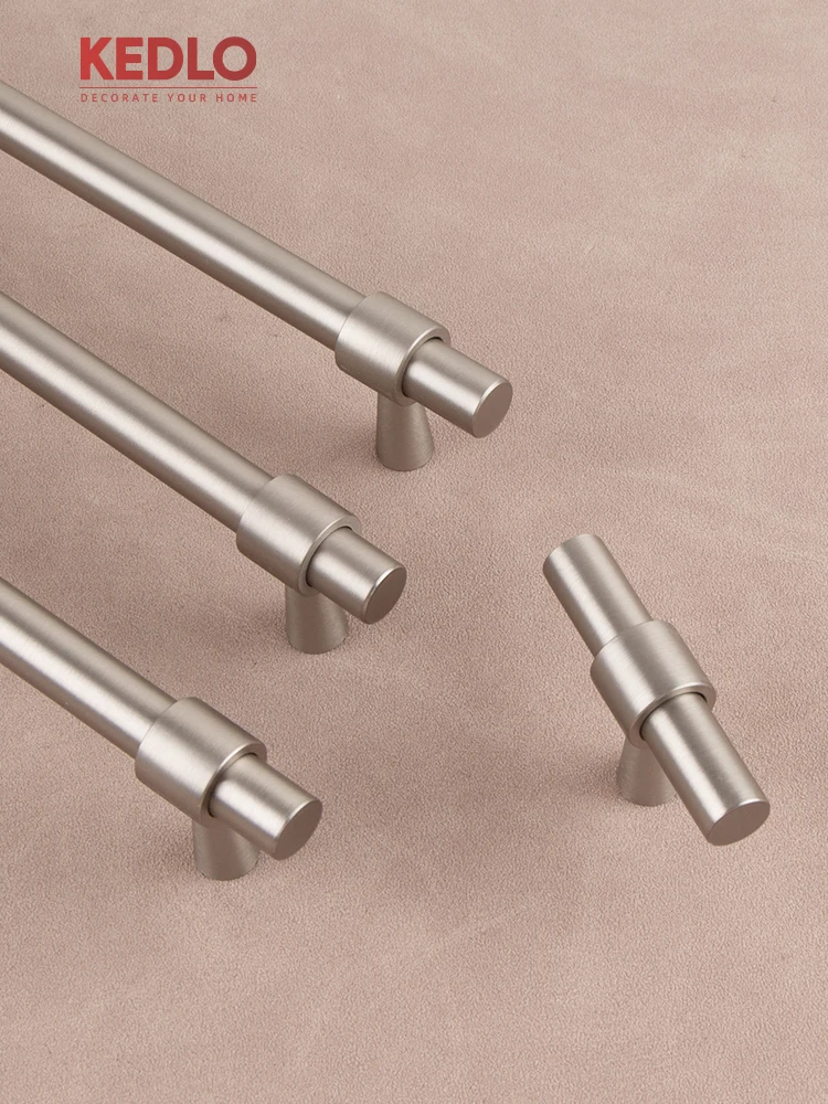 KEDLO Europäischer Stil Luxuriöser Massiver Messinggriff mit Gebürstetem Nickel für Küchenschubladen, Glänzend Silberner Langer Griff – Detail 3