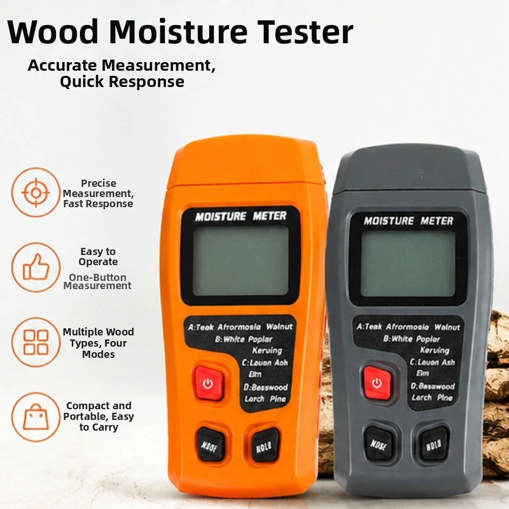 Digital Display Wood Moisture Tester Two Pins Probe Large LCD Screen Wood Moisture Meter Accurate Reading Wood Humidity Tester