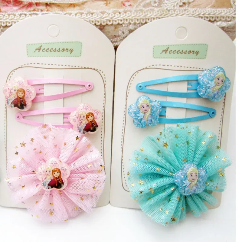 Disney Princess baby playpens Children Cartoon Hairpin Girl Accessories ring Hair clip Headwear Frozen Elsa jewelry hairpin