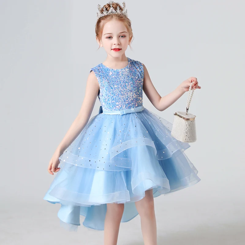 2023 Hot style Summer Sequin Lace Tuxedo Wedding Dress for girls 3-13 years old Sleeveless fluffy Mesh gauze Doveark brand