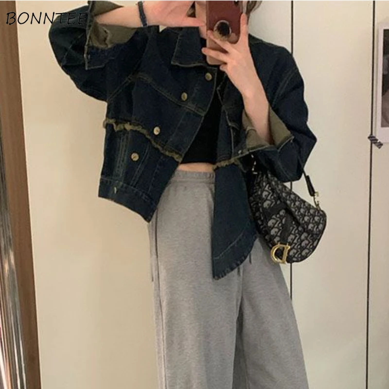 

Джинсовые куртки женские пальто мешковатые сращенные уличная одежда личная одежда Y2k дизайн для подростков Chaqueta асимметричный укороченный студенческий шик