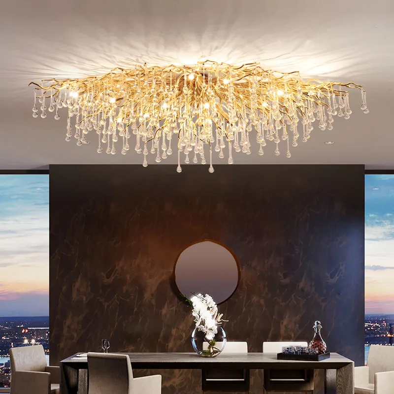 Imagem -05 - Luz de Cristal Luxo Ramo Lâmpada do Teto Pós-moderna Luxo Sala Estar Jantar Quarto Dourado Designer Criativo Lâmpada Ramo