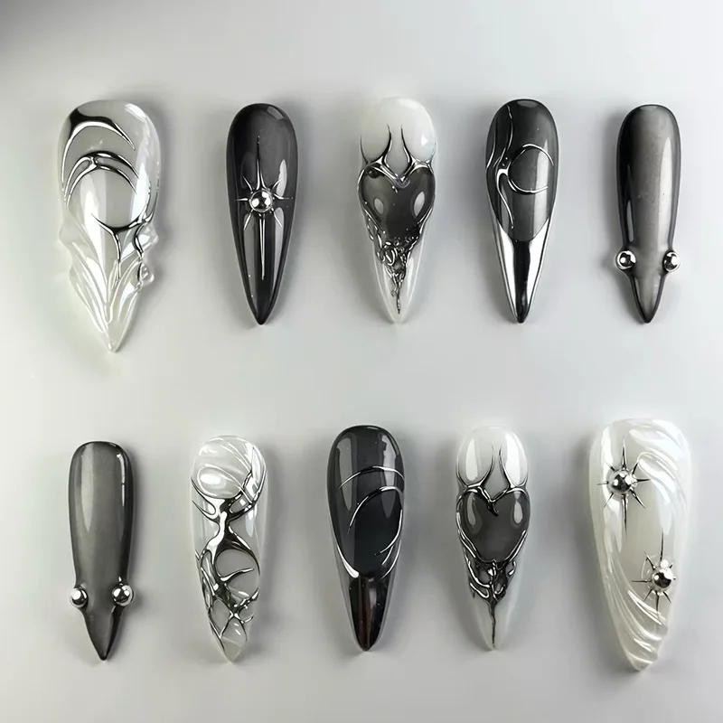 

24pcs Black Cat's Eye Press on Nails Finished Ins Wearable False Nail Sets Love Design Stick on Nails Stilettos Fake Nail Tips