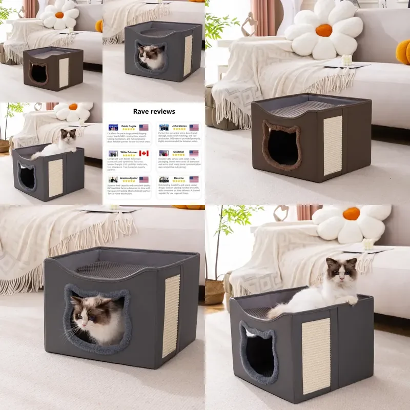 for Modern Square Foldable Cat Bunk Bed Fabric Cave Design for Multiple Cats Durable  Furniture for Living Room Kitchen