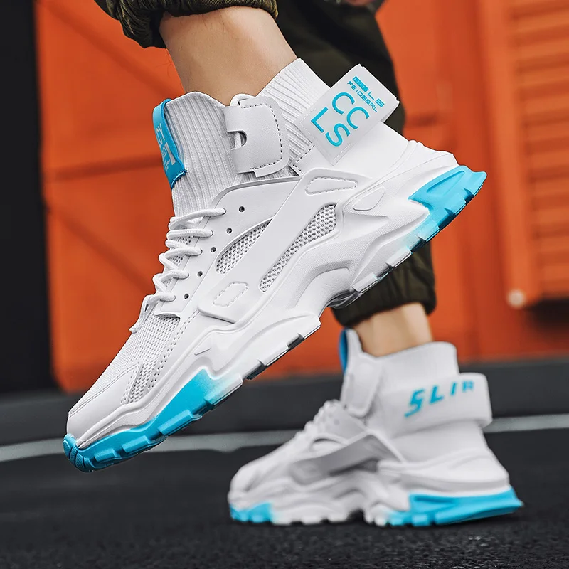 Brand High-top Street Sneakers Men's Breathable Sports Shoes Casual Shoes Chunky Sneakers Heighten Fashion Damping Tennis Shoes