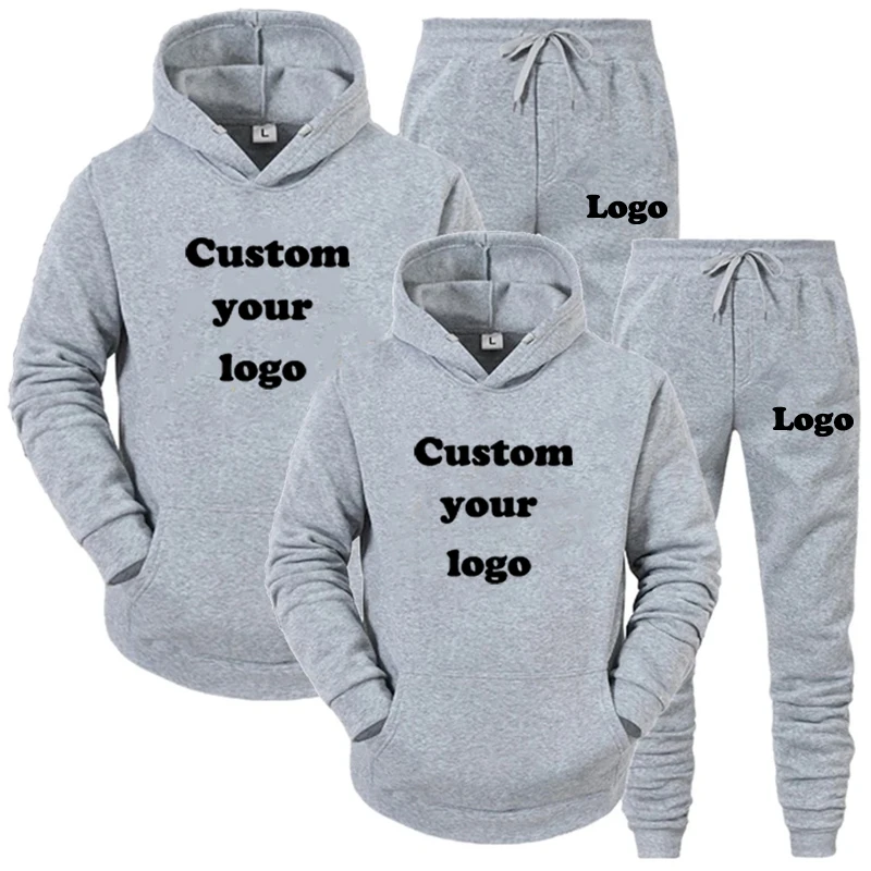 Design Your Logo Vintage Casual Suits Basics Unisex Couple Set Hoodie Long Pant Men Solid Pocket Spring Autumn Outfit Streetwear