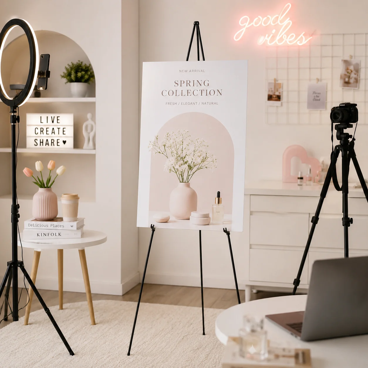 Adjustable Folding Easel Stand,Metal Tripod Sign Holder 31-66in with Support Hooks,Portable Ground Rack for Wedding Welcome Sign,Canvas Painting,Party & Event Display,Non-Slip Feet,Black White