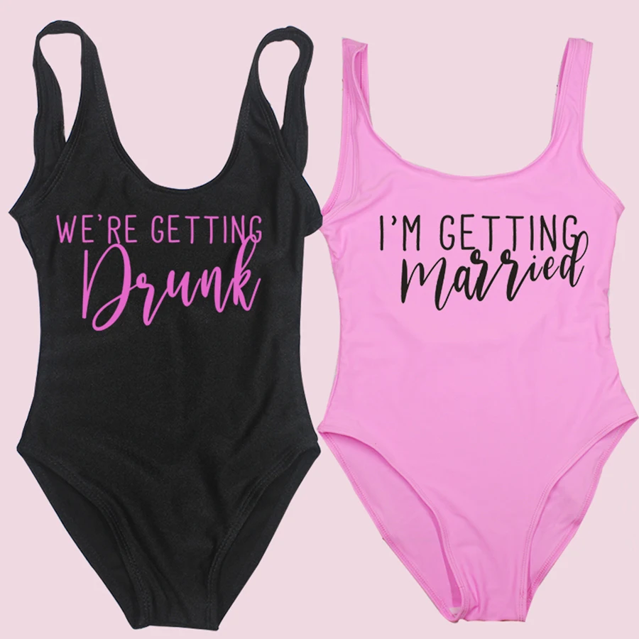 S-3XL One-Piece Swimsuit Women Team Bride I’M GETTING MARRIED Bathing Suit Bachelor Party WE'RE GETTING DRUNK Beachwear