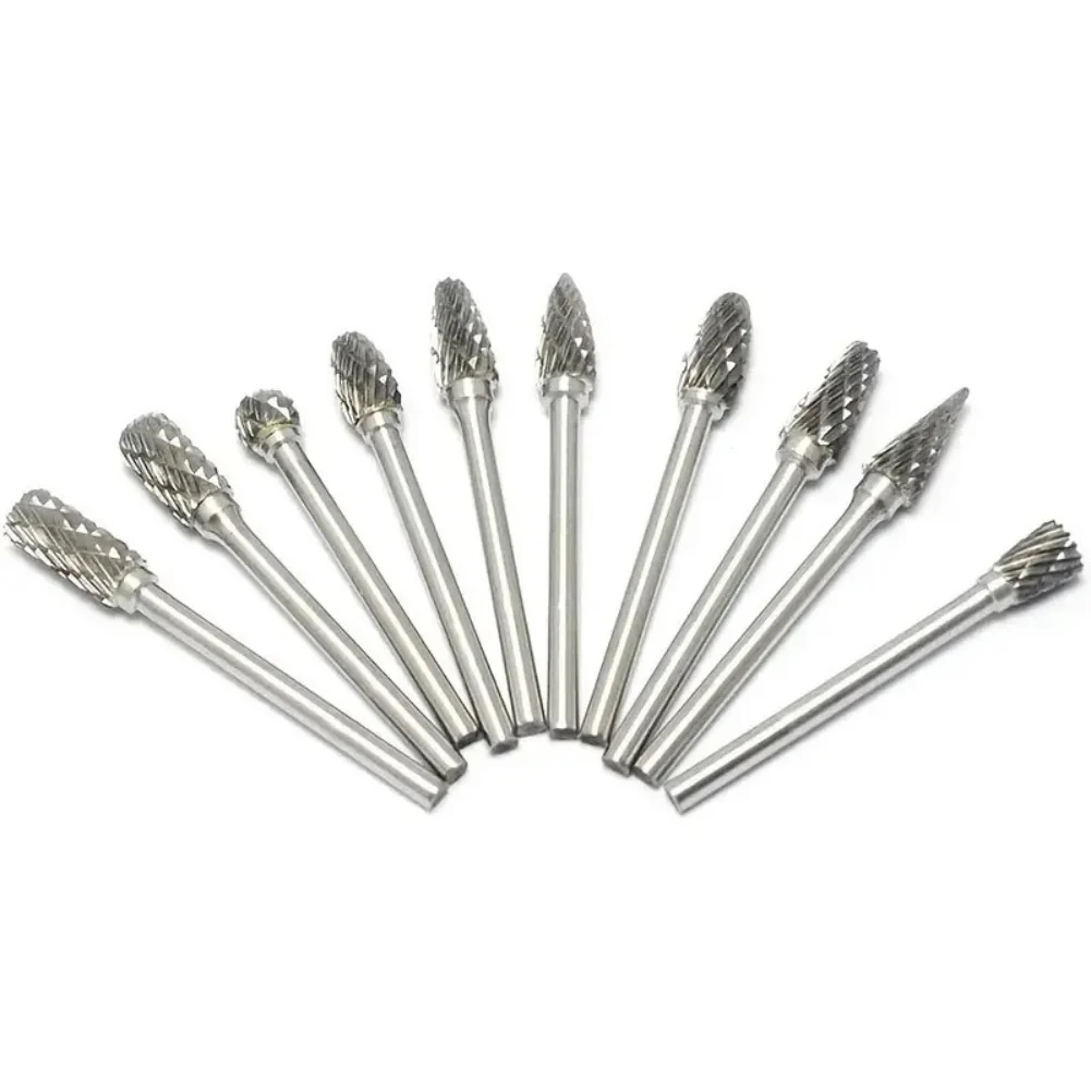 10 Peças de Fresas Rotativas de Metal Duro com Haste de 3mm, com Corte Diamantado, para Ferramentas Dremel e Retificação Elétrica