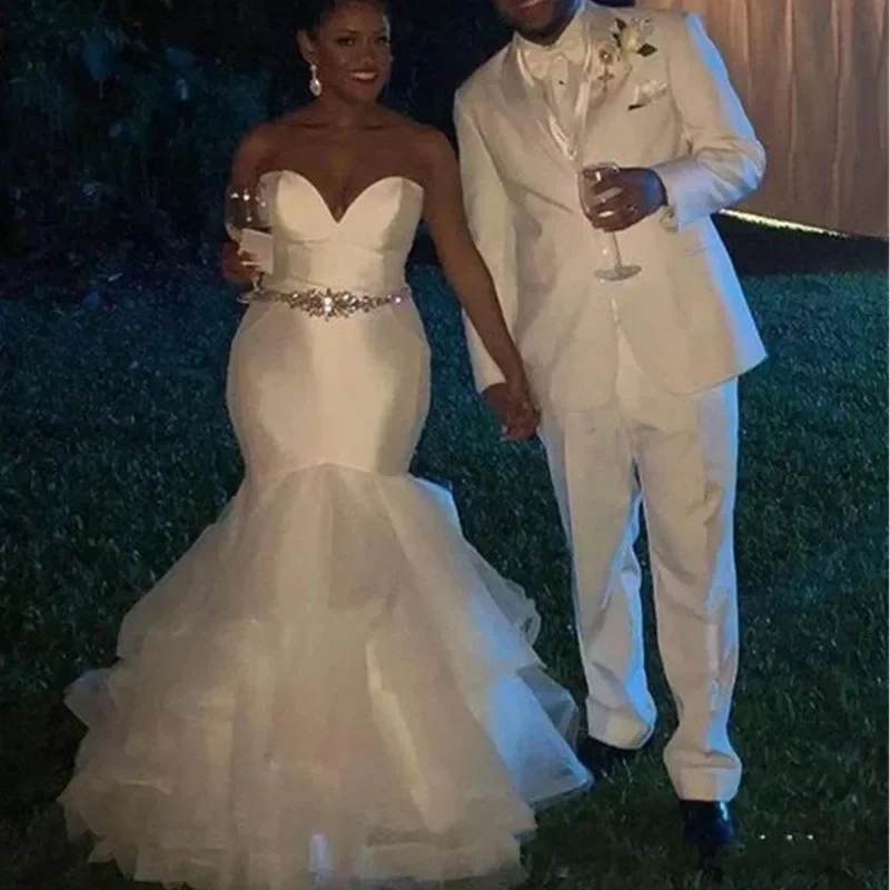 

Индивидуальное милое атласное свадебное платье русалки с скользящим шлейфом в африканском стиле Vestidos De Novia с поясом и кристаллами Африканские свадебные платья