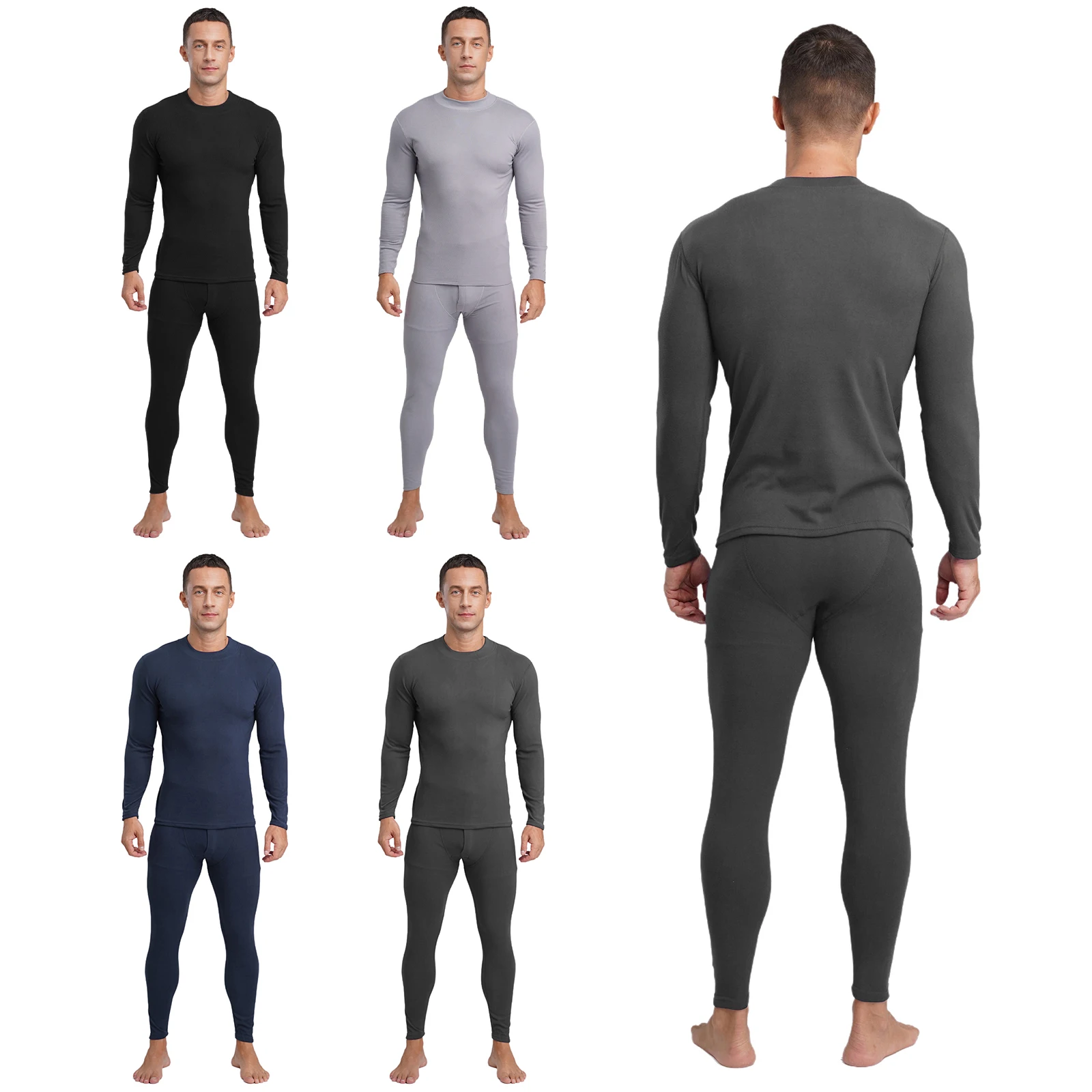 ชุดชั้นในกันหนาวสำหรับผู้ชาย เนื้อผ้านุ่ม ระบายอากาศได้ดี ให้ความอบอุ่น เสื้อแขนยาวคอเต่า พร้อมกางเกงเลกกิ้ง สำหรับฤดูหนาวที่อากาศหนาวเย็น