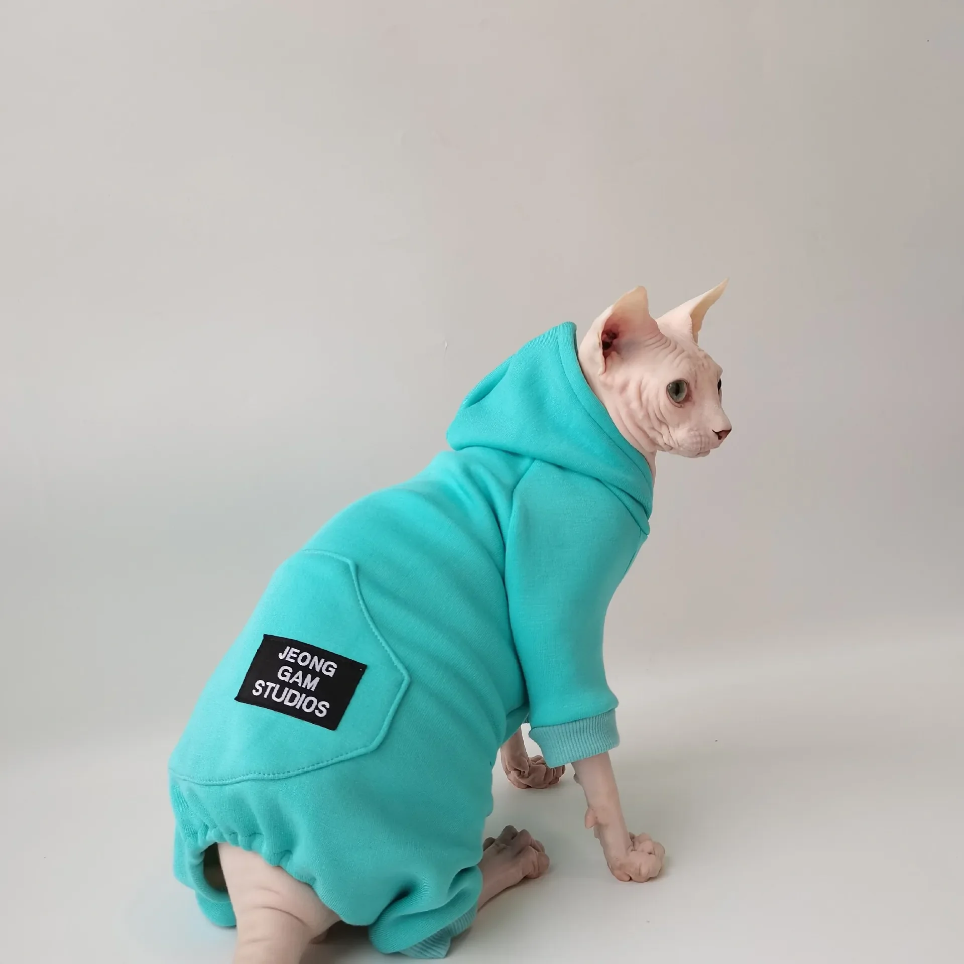 Autumn and Winter Fashion Brand Plus Velvet Hooded Four-legged Clothes High Elastic Warm Sphinx Hairless Cat German Clothes