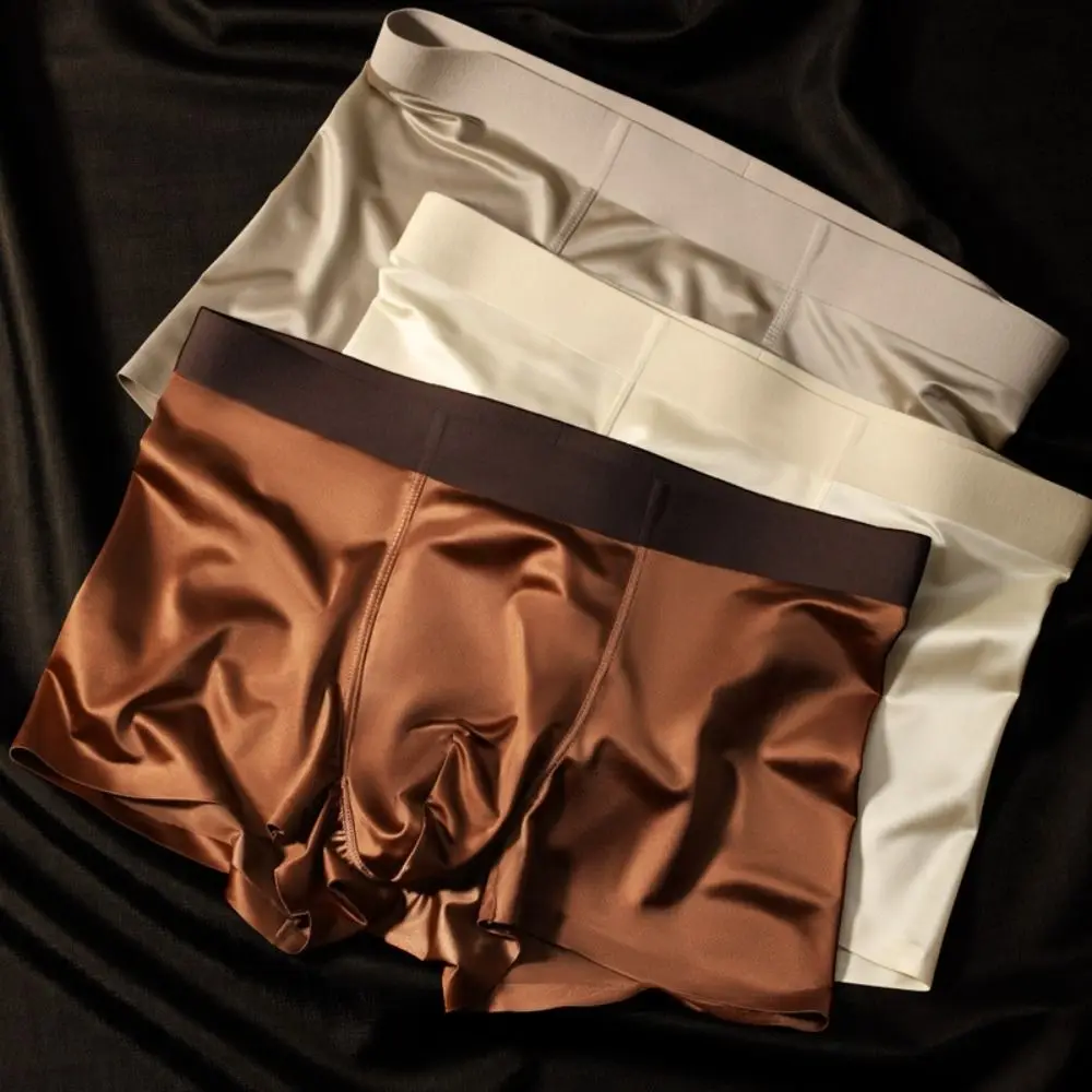 

Breathable Thin Satin Silk Boxer Briefs Seamless Underpants Ice Silk Boxers Lingerie Mid Waist Underwear for Men Gifts