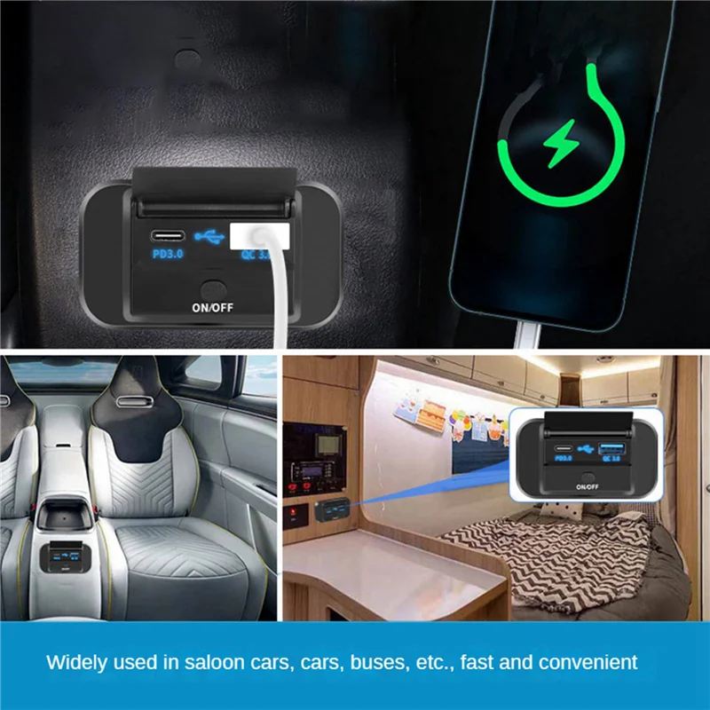 B92B-2X Dual Quick Charge USB QC3.0 dan PD3.0 RV USB Outlet 12V USB Charger Mobil USB Port 12 Volt USB Outlet Socket